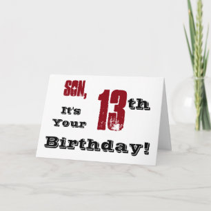 Carte Salutation de son 13e anniversaire en noir, rouge,