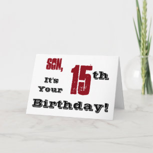 Carte Salutation de son 15e anniversaire en noir, rouge,