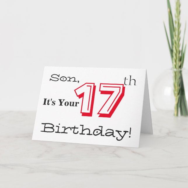 Carte Salutation de son 17e anniversaire en rouge et noi (Devant)