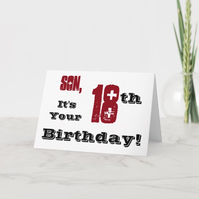 Carte Salutation de son 18e anniversaire en noir, rouge, (Devant)