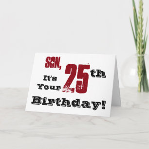 Carte Salutation de son fils à 25e anniversaire en noir,