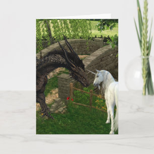 Carte Salutation Dragon et Licorne Fantastique