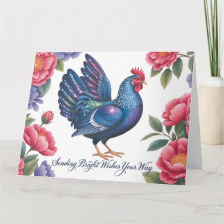 Carte Salutation du Coq Céleste avec Bordure Florale