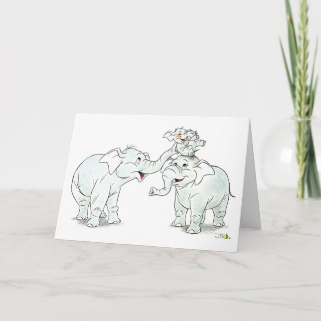 Carte Salutation familiale éléphant (Devant)