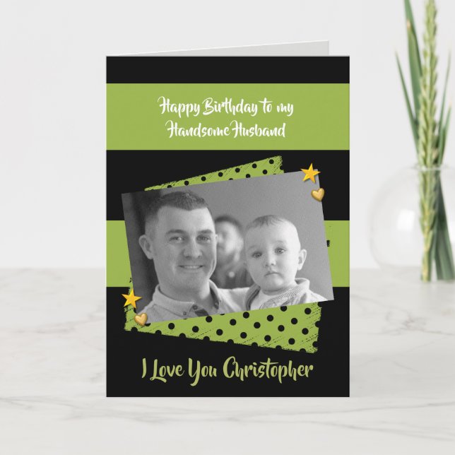 Carte Salutation photo verte et noire pour le mari (Devant)