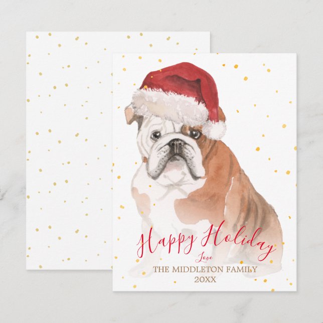 Carte Salutation saisonnière d'or chien de vacances (Devant / Derrière)