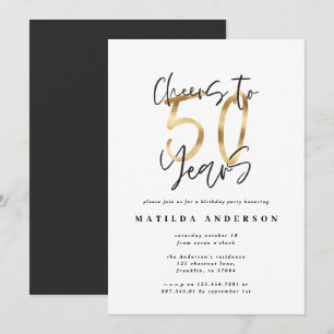 Carte Salutations à 50 ans noir et or moderne design