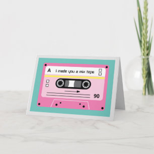 Carte Salutations cassette mix tape rose Old Skool