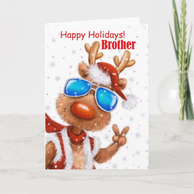 Carte Salutations cool et drôles de rennes, Joyeux Noël (Devant)