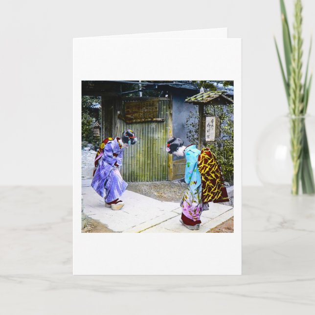 Carte Salutations de geisha à la porte vieux Japon (Devant)