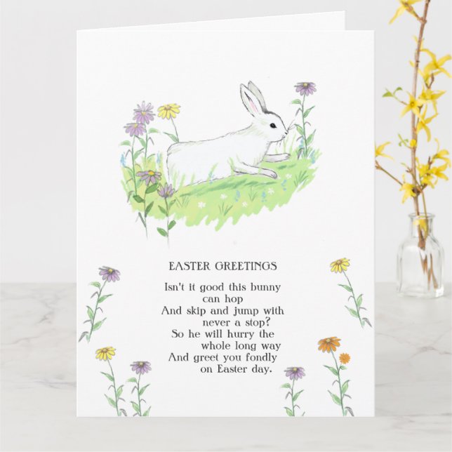 Carte Salutations de Pâques Bunny Vieux Nourriture Ryhme (Fleur jaune)