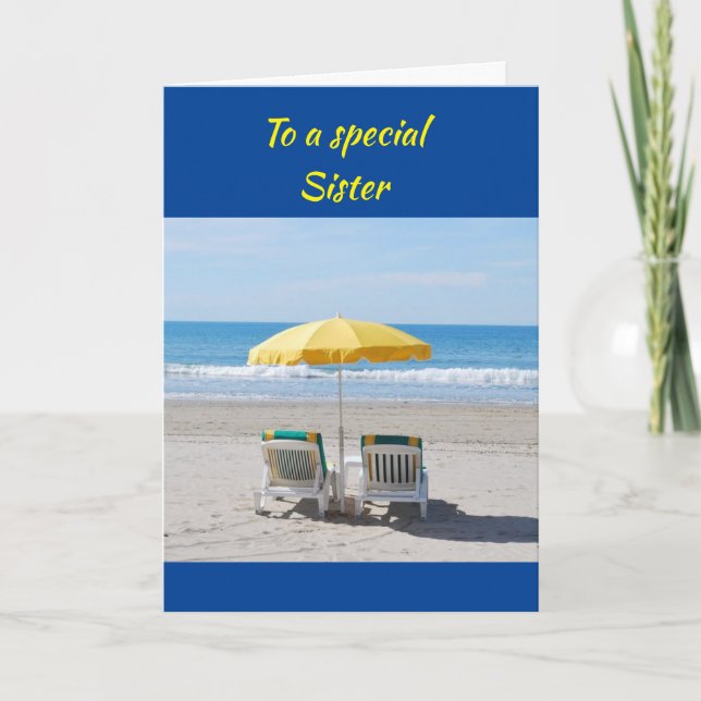 CARTE SALUTATIONS DE PLAGE À MA * SOEUR SPÉCIALE* ANNIVE (Devant)