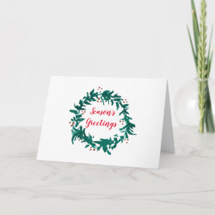 Carte Salutations de saison Couronne de houx verte Peint