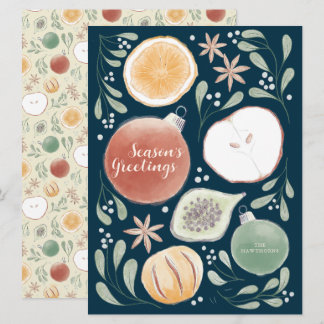 Carte Salutations de saison Fruits à plat - Bleu