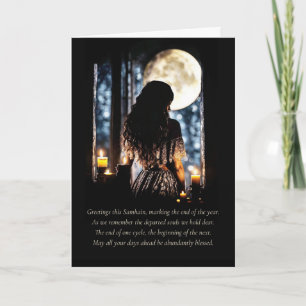 Carte Salutations de Samhain avec bougies lunaires mysti