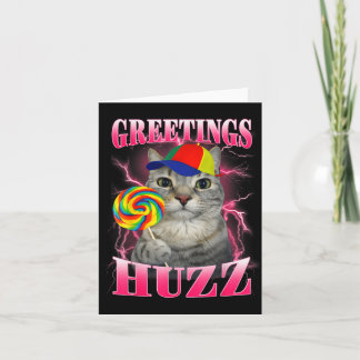 Carte Salutations Mème de Chat Huzz Drôle Sucette