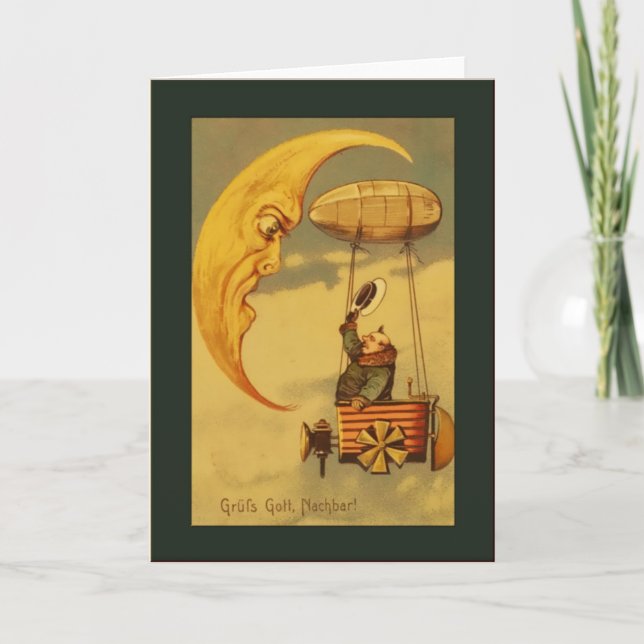 Carte Salutations vintage Lune et Aéronefs (Devant)