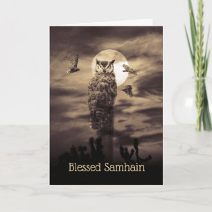 Carte Samhain bénie avec hibou et poème