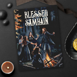 Carte Samhain Night Fall Forest Pagan Bonfire Halloween