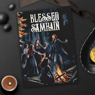 Carte Samhain Night Fall Forest Pagan Bonfire Halloween