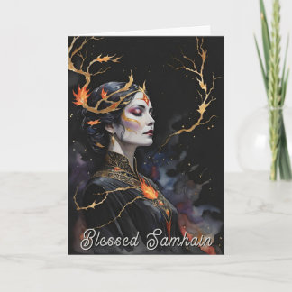 Carte Samhain Pagan Sorcière Béni Halloween Nuit D'Autom