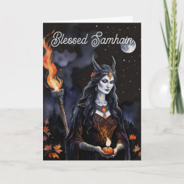 Carte Samhain Pagan Sorcière Béni Halloween Nuit D'Autom