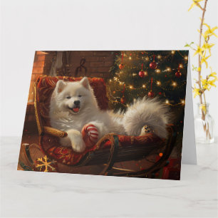 Carte Samoyed Chien Festive de Noël