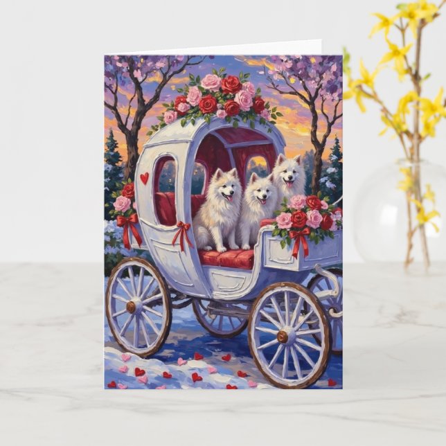 Carte Samoyed Dog Valentine's Day  (Fleur jaune)