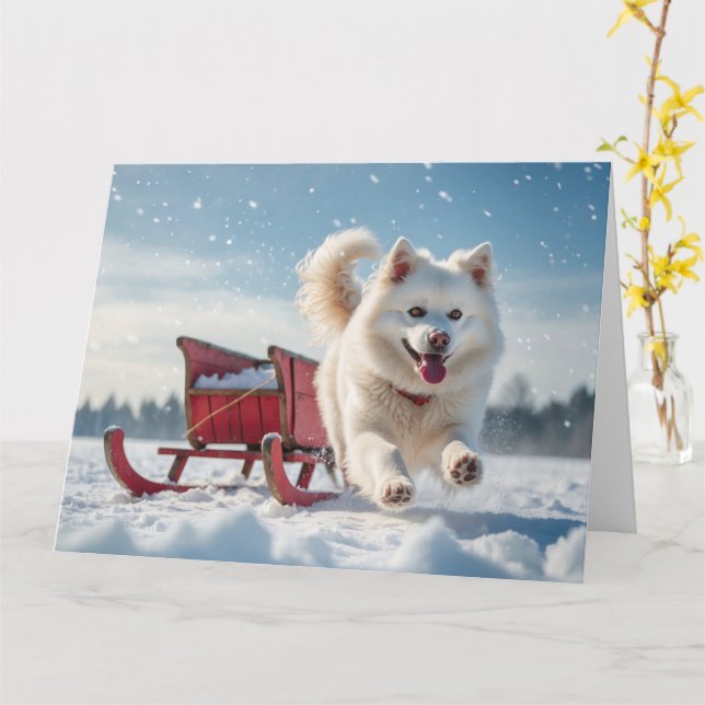 Carte Samoyed Festive Noël (Fleur jaune)