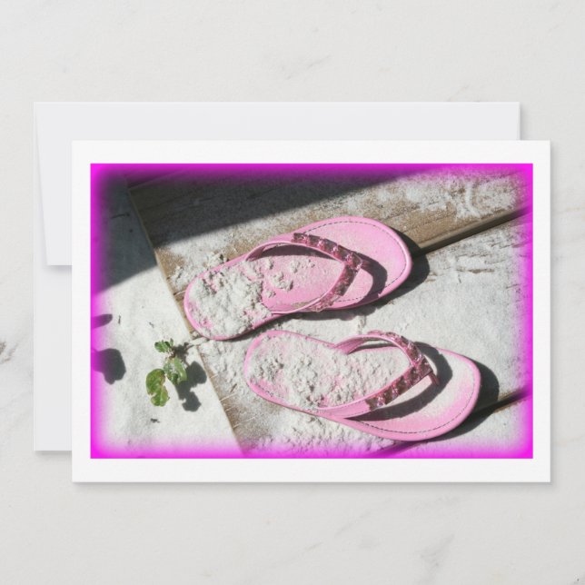 Carte Sandales à tongs roses sur la plage de Floride (Devant)