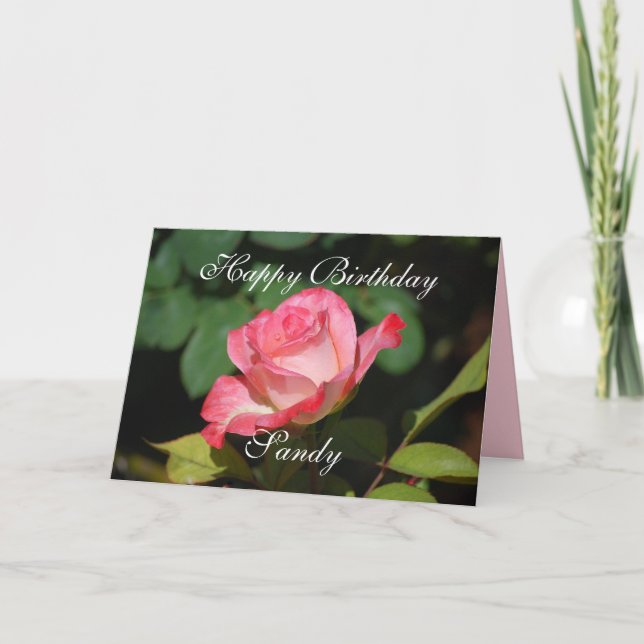 Carte Sandy Happy Birthday Rose et Rose blanche (Devant)