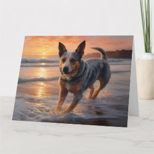 Carte Sandy Paws Australian Cattle Dog on Beach Sunset