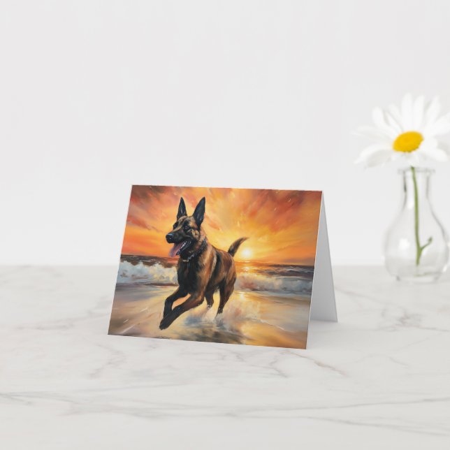 Carte Sandy Paws Chien Malinois Belge sur le coucher du  (Petite plante)