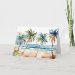 Carte Sandy Watercolor Plage tropicale, Palmiers