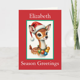 Carte Santa Claus Custom Name Cute Reindeer Grandchild C