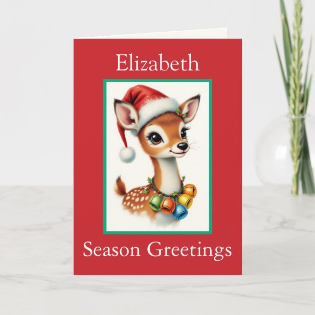 Carte Santa Claus Custom Name Cute Reindeer Grandchild C (Devant)