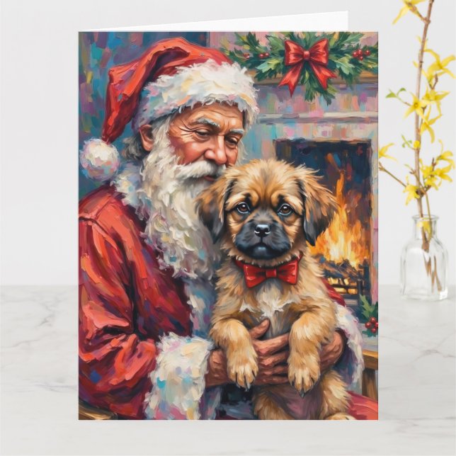 Carte Santa Claus Holding Lhasa Apso Christmas Art (Fleur jaune)