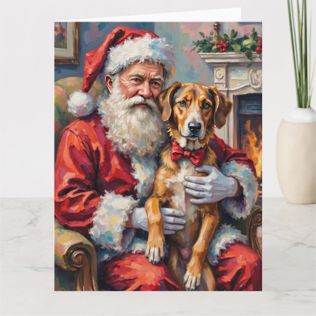 Carte Santa Claus Holding Wolfhound Christmas Art (Devant)