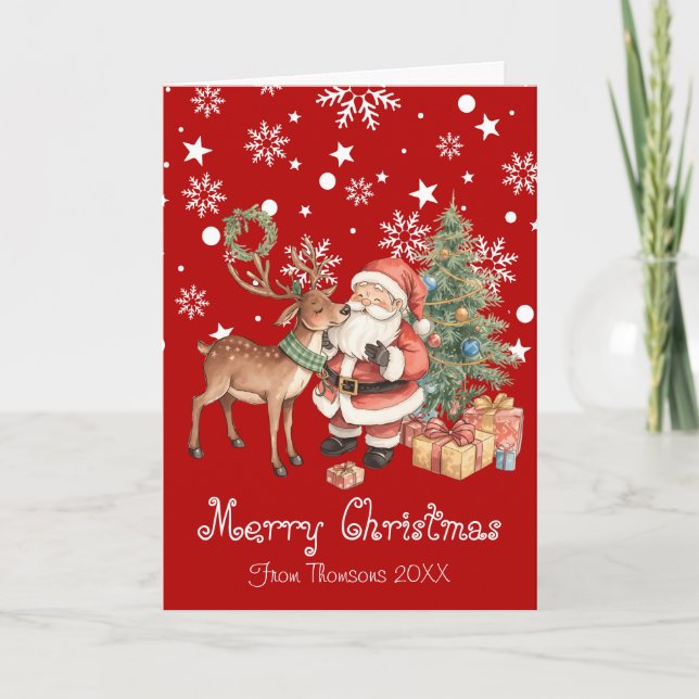 Carte Santa Claus with reindeer whimsical Greeting Card (Devant)