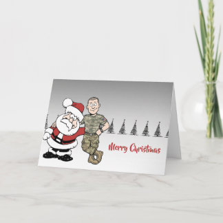 Carte Santa et soldat américain dessin animé Noël