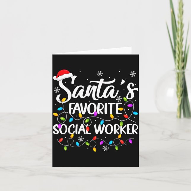 Carte Santa Favorite Social Worker Christmas Lights Fami (Devant)