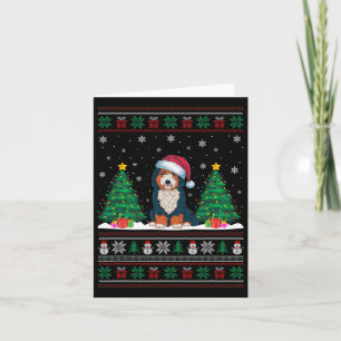 Carte Santa Hat Bernedoodle Chien Noël Lumières Arbre de