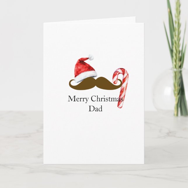 Carte Santa Hat Candy Cane Brown Mustache Dad Christmas (Devant)