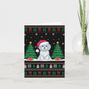 Carte Santa Hat Chien Maltais Noël Les lumières de l'arb