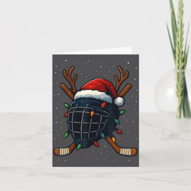 Carte Santa Hat Christmas Ice Hockey Helmet Player Reind (Devant)