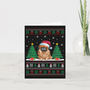 Carte Santa Hat Pekingese Chien Noël Lumières des arbres