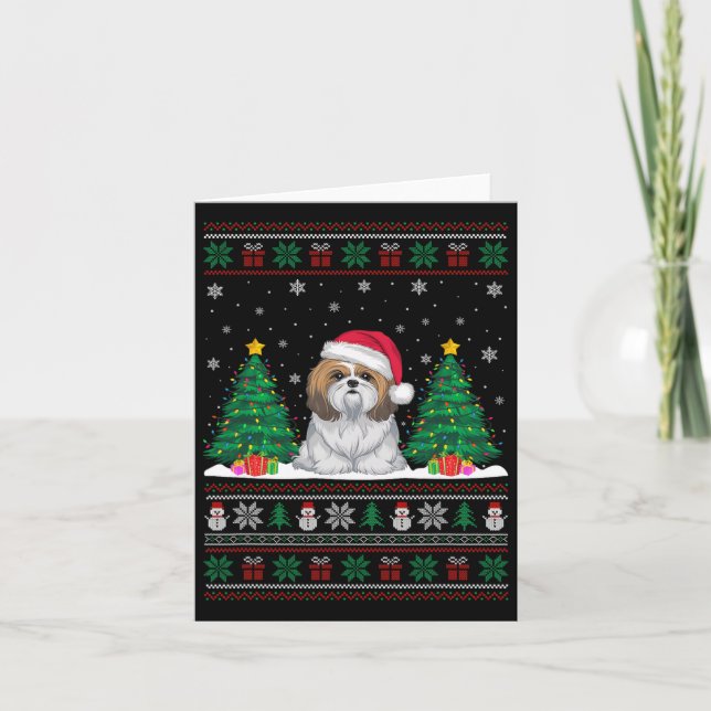 Carte Santa Hat Shih Tzu Chien Les lumières des arbres d (Devant)