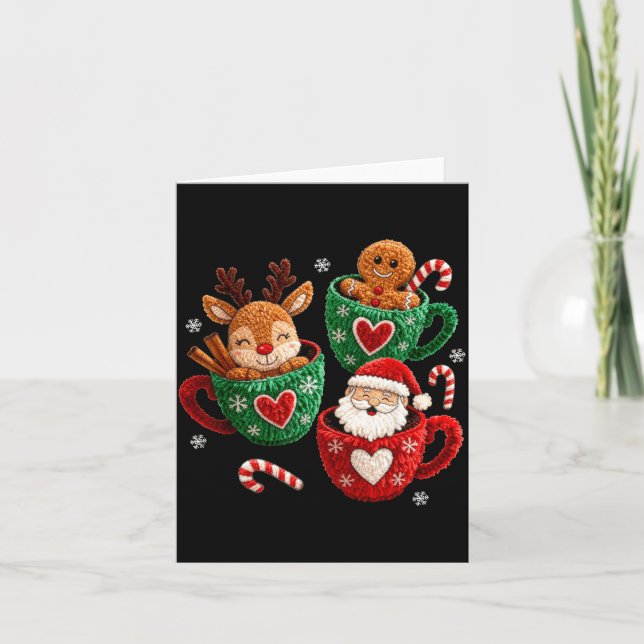 Carte Santa Reindeer Gingerbread Faux Yarn Christmas  (Devant)