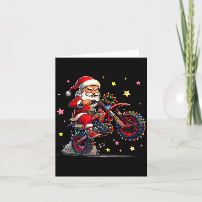 Carte Santa Riding A Dirt Bike Christmas Lights Motocros (Devant)