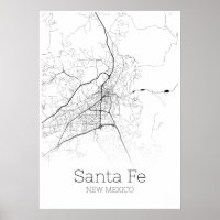 Carte Sante Fe - Nouveau-Mexique - Poster de la ca